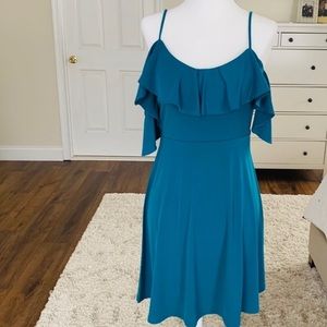 Express small teal blue skater dress